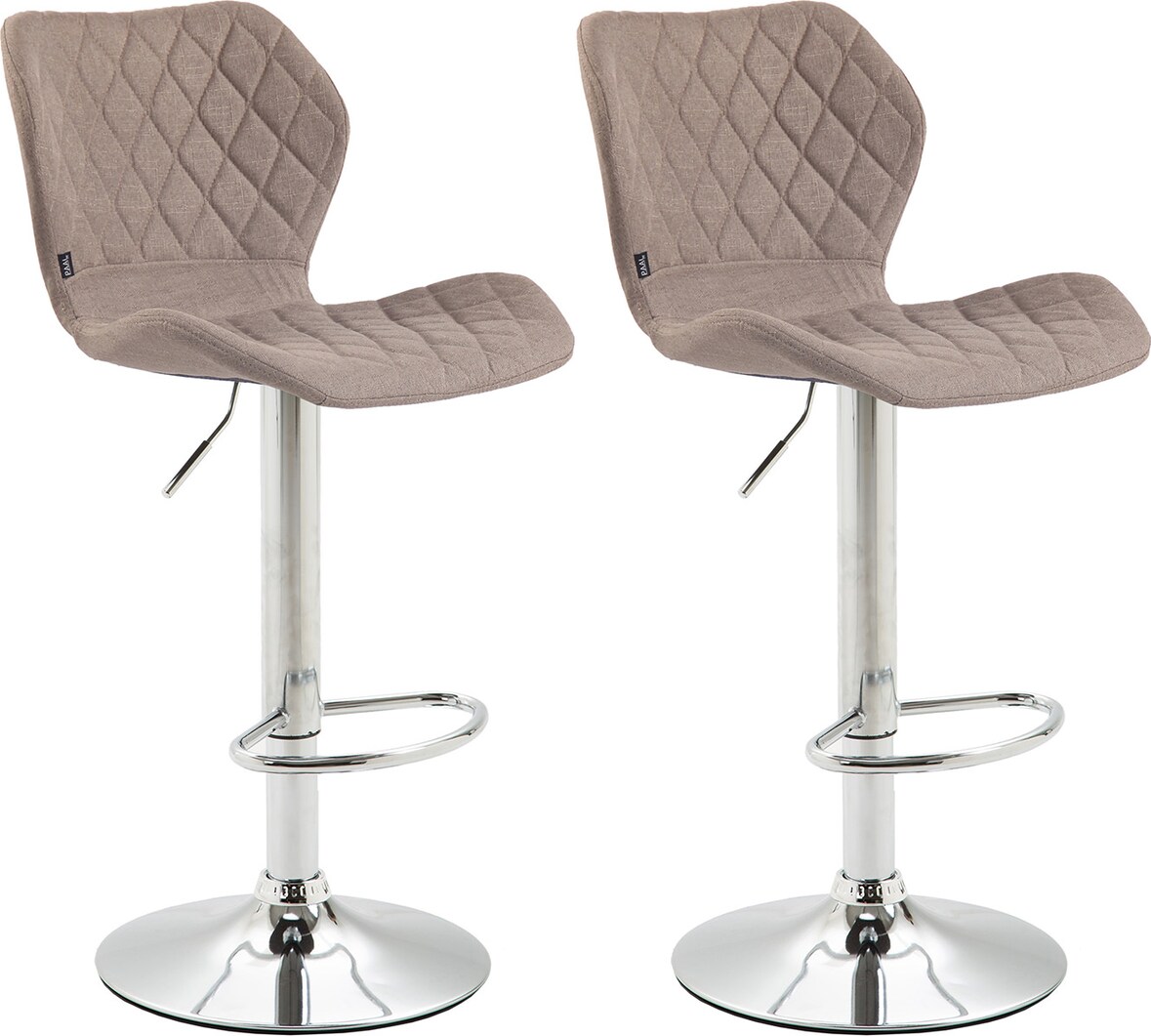 2er Set Barhocker DIBEL - Stoff Taupe 47x51x88 cm Silber | Barstuhl Höhenverstellbar Mit Lehne Drehbar Tresenhocker Tresenstuhl Kneipenhocker