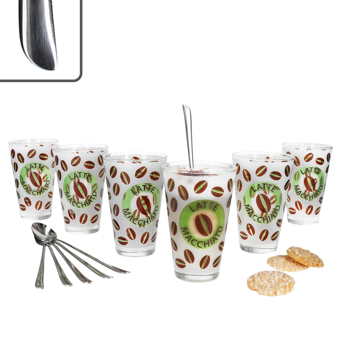 12tlg Latte Macchiato Set - 6x CREMONA Gläser grün + 6x TWIST Latte Macchiato Löffel - 0806182 & 747-480