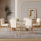 thumbnail of Esszimmerstuhl 2er Set Sherpa Beige 81x52x46 cm dick gepolstert mit Rückenlehne Metallgestell in Eichenholz Optik für Esszimmer Café