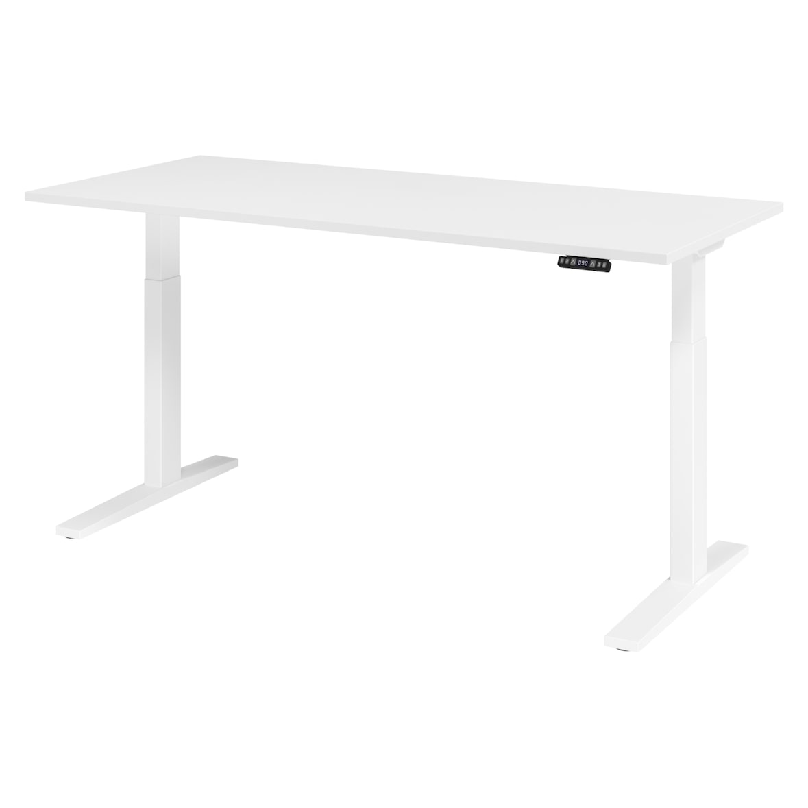 bümö elektrisch höhenverstellbarer Schreibtisch 180x80 cm in weiß, Gestell weiß - Sitz & Stehschreibtisch mit Memoryfunktion, elektrischer Stehtisch