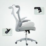 thumbnail of HOMCOM silla de oficina giratoria de malla, con soporte lumbar, reposabrazos abatibles, reposacabezas integrado, basculante, altura ajustable, gris