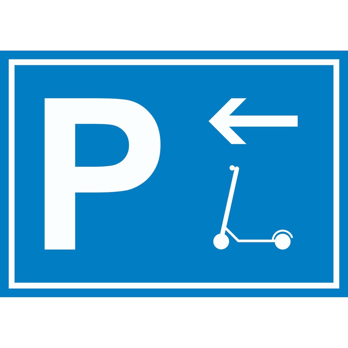 E-Scooter Parkplatz mit Richtungspfeil links Schild waagerecht A2 (420x594mm)