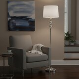 thumbnail of Relaxdays Stehlampe, Stoffschirm, Metall, E27, HxD: 155 x 35,5 cm, Kristall-Design, Standleuchte Wohnzimmer, silber/weiß