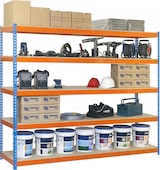 thumbnail of SimonRack Estantería Industrial, 2000x1800x600 mm, 600 kg de Punto Flexión, 5 Estantes Madera, Estantería Garaje, Azul/Naranja/Madera - Simonforte