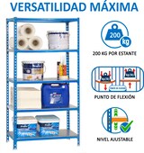 thumbnail of SimonRack Estantería Metálica, 2000x1200x500 mm, 5 Alturas, Bandeja Metal, 200 kg de Punto Flexión, Azul/Galva - Simonclick