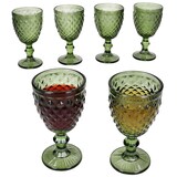 thumbnail of 6x Diamond Weingläser grün 200ml Glas Relief Weißwein-Kelch Rotwein Wasser Saft