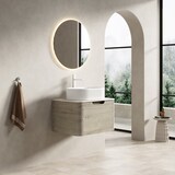 thumbnail of Waschtisch 50x60x46 Ovales Keramikbecken Travertin Sinterstein Soft-Close Schublade Badmöbel Schrank Beige+Off White+Weiß