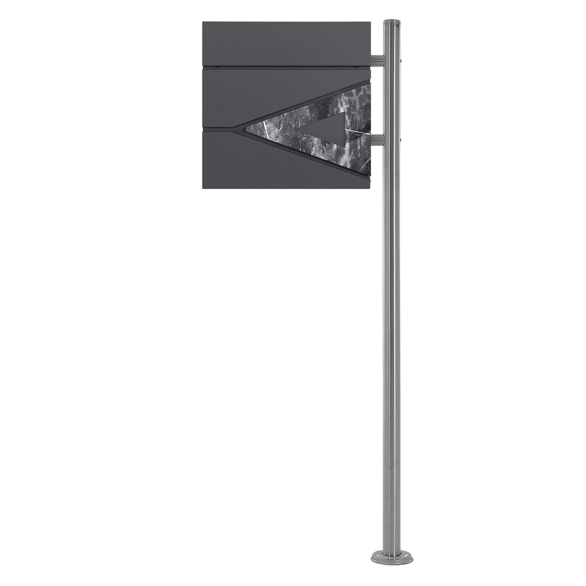 ECD Germany Standbriefkasten Edelstahl, mit Pfosten & Zeitungsfach, Postkasten Anthrazit Schwarz Marmoroptik, Stahl pulverbeschichtet