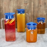 thumbnail of 4x KARO & KORA Kühlschrankkrug mit Deckel blau 1L & 0,5L Glas-Karaffe Kanne Saft