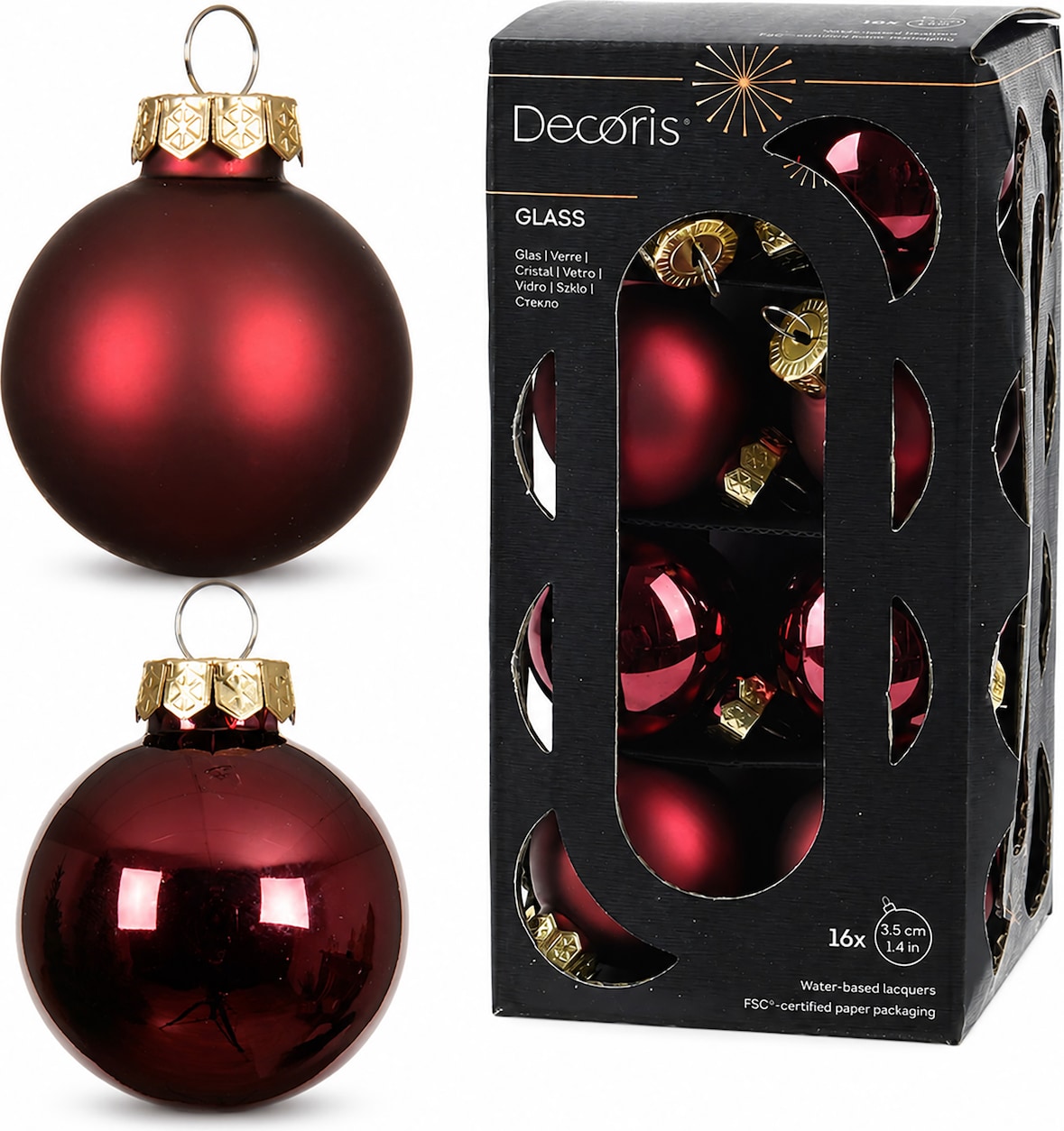 16 Weihnachtskugeln Glas 3,5cm matt & glänzend Christbaumkugeln Weihnachtsbaumkugeln Christbaumschmuck Weihnachtsbaumschmuck Uni Ochsenblut