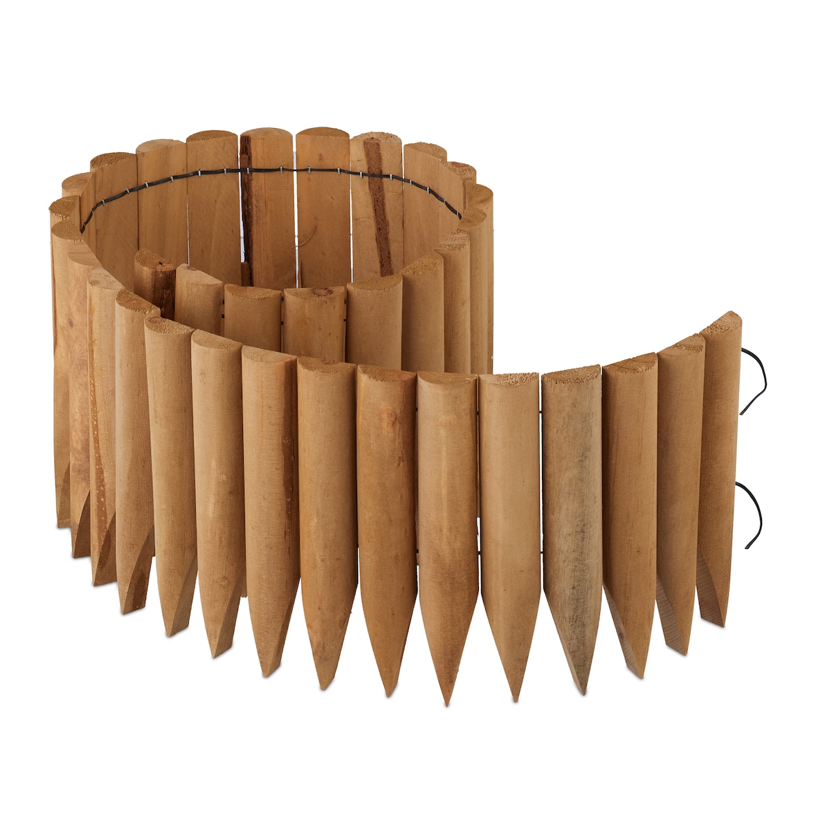 Relaxdays Rasenkante Holz, Beetbegrenzung, HBT: 20x120x2 cm, flexibler Steckzaun, Umrandung für Beet oder Rasen, natur
