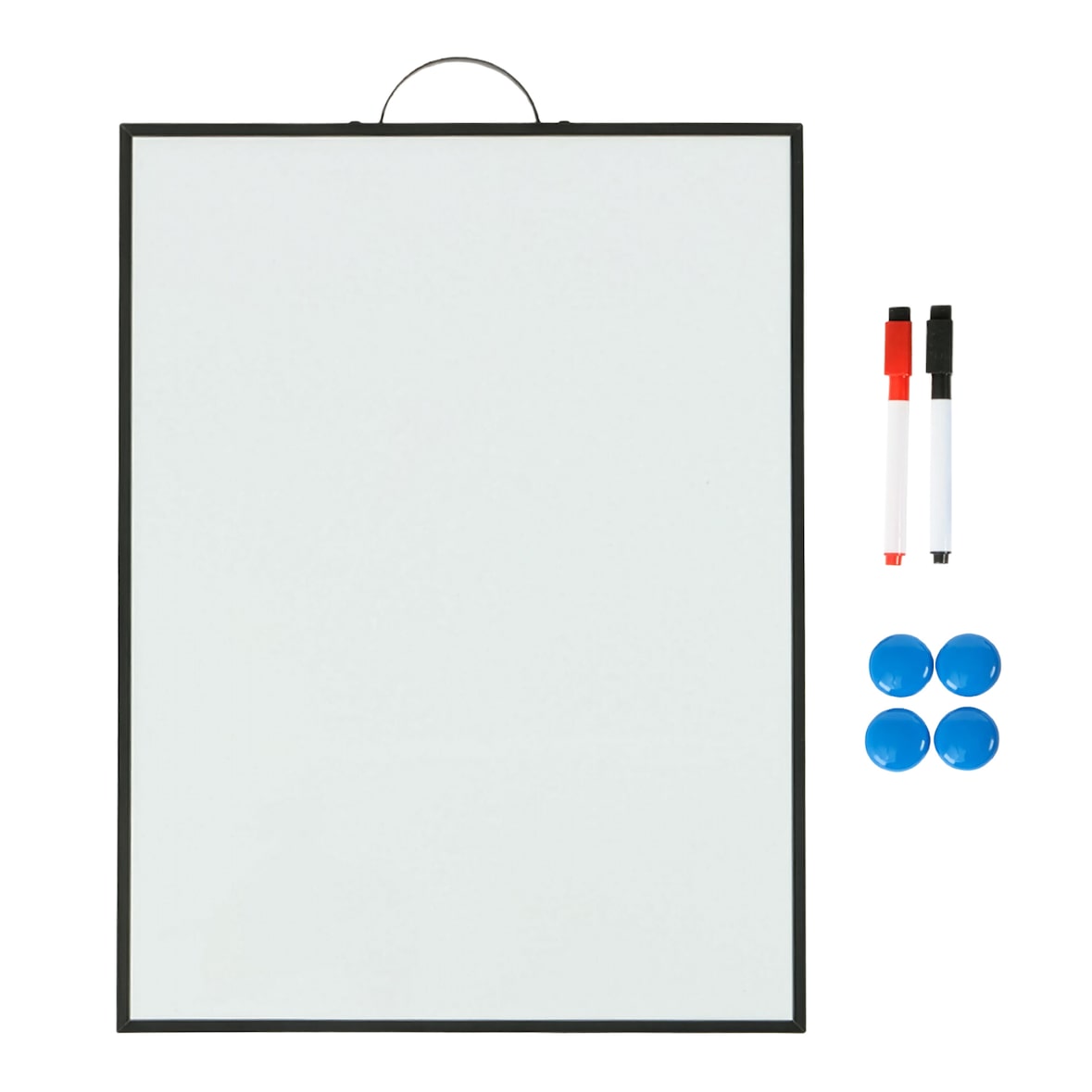 Relaxdays Whiteboard, magnetisch, abwischbar, zum Aufhängen, 2 Stifte, 4 Magnete, Magnettafel, 40 x 30 cm, weiß/schwarz