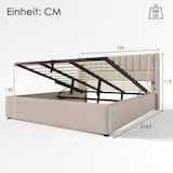 thumbnail of Polsterbett 180x200 mit Stauraum, hydraulischer Bettkasten, Lattenrost, gepolstertes Kopfteil, Massivholzrahmen, Leinenbezug Beige