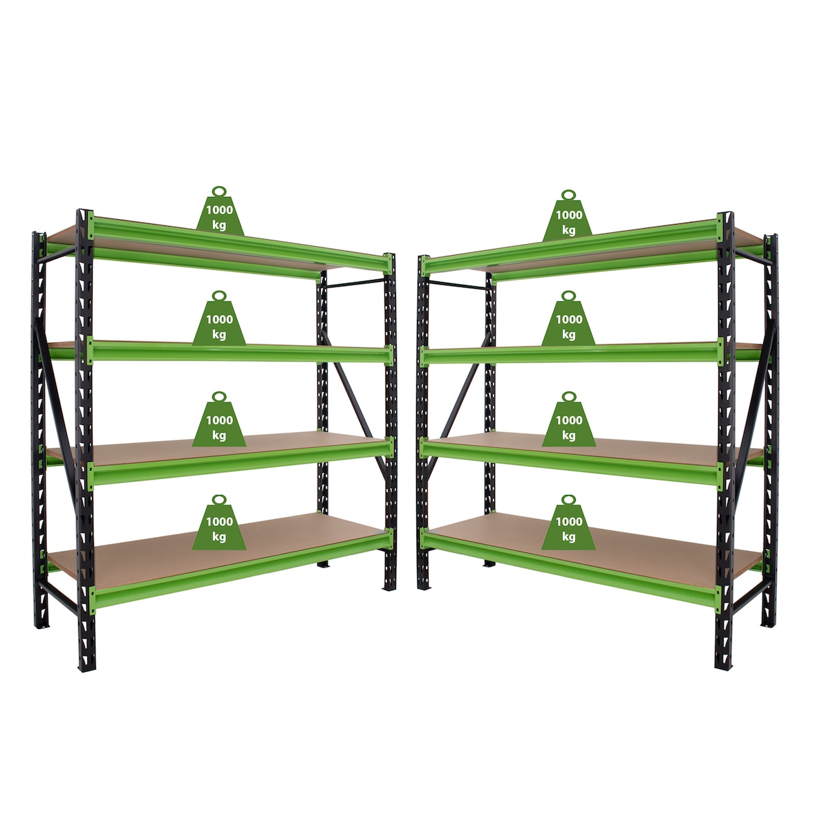 2x Industrieregal Milo 200x190x60 cm steckbar, erweiterbar 4 Ebenen 4 Tonnen Schwerlastregal Regal