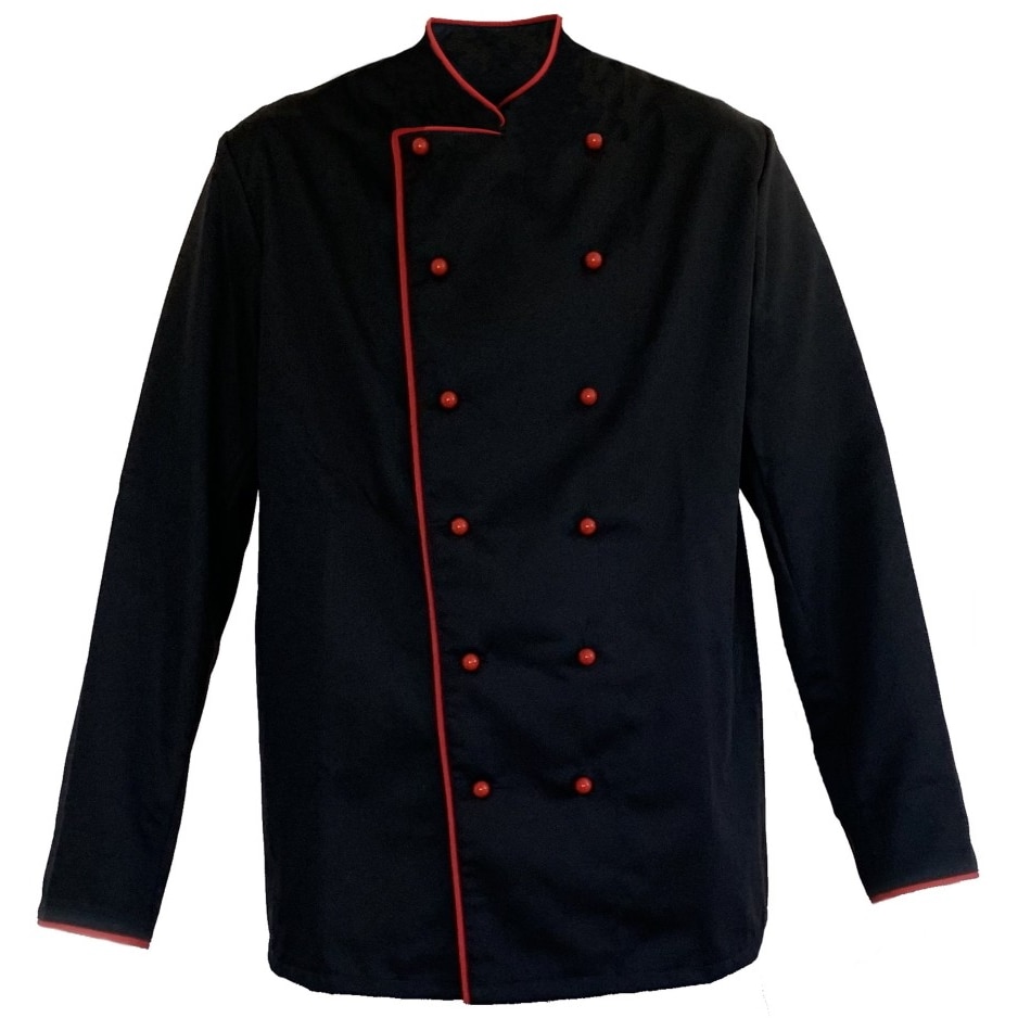 Grevotex Kochjacke / Bäckerjacke schwarz mit Paspel rot / Größe 44