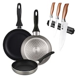 thumbnail of BERGNER - Set 3 padelle Ø16/20/24cm in alluminio pressato colore grigio metallizzato con Set 3 coltelli in acciaio inossidabile con supporto magnetico