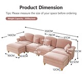 thumbnail of Modulares U-förmiges 4-Sitzer Sofa Chenille 93x350x140 cm Rosa mit abnehmbaren Rüschen und flexiblem Hocker