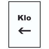 thumbnail of Klo Schild mit Text und Richtungspfeil links WC Toilette hochkant A3 Rückseite selbstklebend