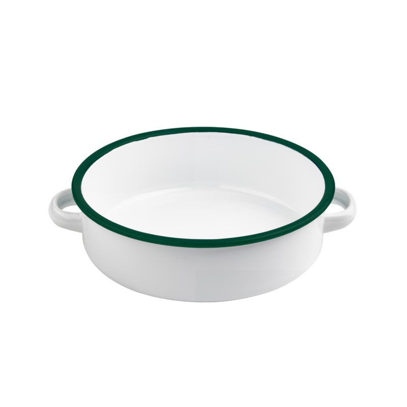 FHC - 12Pcs - Plat rond avec anses blanc en acier émaillé à bord vert - H50mm 1000ml