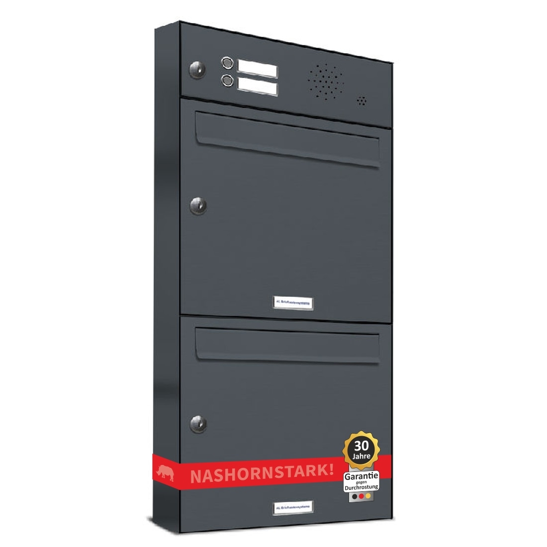 AL Briefkastensysteme 2 Fächer Premium Wand Briefkasten Anlage mit Klingeln in RAL 7016 Anthrazit Grau, A4, wetterfest, Artikelnummer: 331P2EA1KSP7016