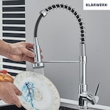 thumbnail of KLARWERK® Bernd | Gastronomie Küchenarmatur Chrom mit Feder | Silber Edelstahl Wasserhahn Küche | Mischbatterie 360° drehbar| Hochdruck 2 Anschlüsse