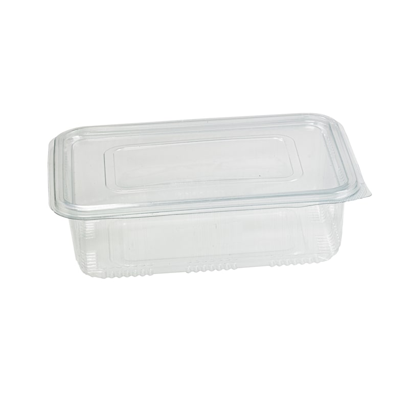 FHC - 300Pcs - Barquette plastique PET rectangulaire transparente avec couvercle attaché - 230x175x65mm 1700ml