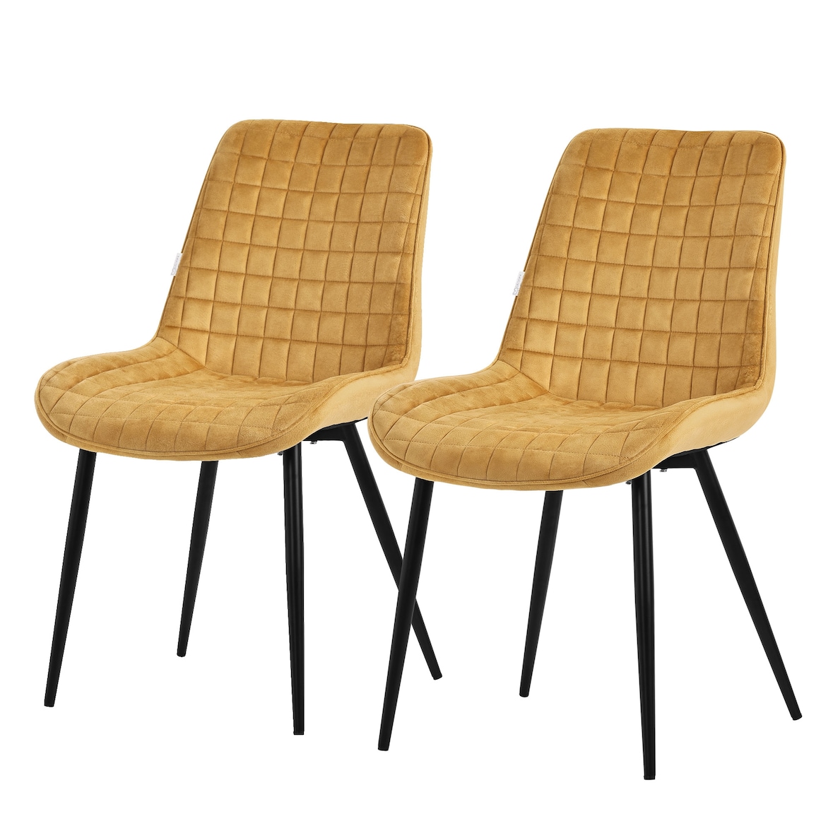 ML-Design – Esszimmerstühle 2er Set Senfgelb | Samt Sitzfläche, Rückenlehne, schwarze Metallbeine, gepolsterte Esszimmerstühle
