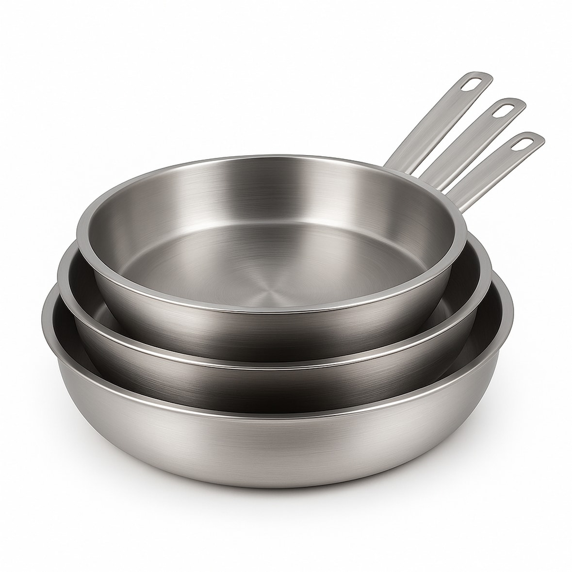 Menastyl - Set de 3 poÊles professionnel 24/28/30cm en acier inoxydable