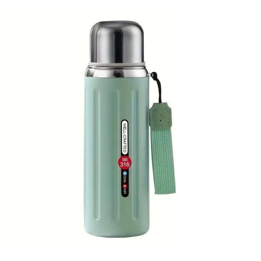 Garrafa térmica para água quente ou fria, café, infusão de chá, garrafa 600ml em aço inox SUS 316 (Verde)