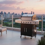 thumbnail of Barbecue a Gas Professionale XXL Da 19 kW con 6 Bruciatori in Acciaio Inox Fuoco Laterale Termometro Griglia Di Cottura 70x42 Cm 140×50×120 Cm Nero