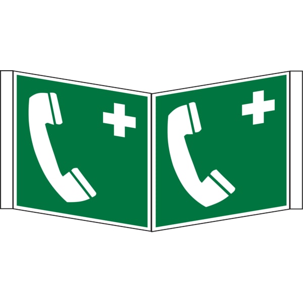 Rettungszeichen, Winkelschild Notruftelefon E004 - ASR A1.3 (DIN EN ISO 7010) - 150x150x1 mm Kunststoff nachleuchtend