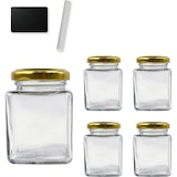 thumbnail of 5 vasetti quadrati in vetro per spezie da 100 ml con coperchio + 5 lavagnette + gesso - Barattoli per organizzare la cucina