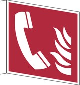 thumbnail of Brandschutzzeichen, Fahnen-/Nasenschild Brandmeldetelefon F006 -ASR A1.3 (DIN EN ISO 7010) - 200x200x0.6 mm Aluminium glatt, nachleuchtend
