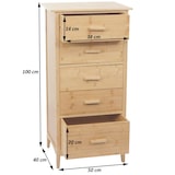 thumbnail of Bamboe ladekast HWC-M24, badkamermeubel kast dressoir badkamermeubel plank, 5 laden, 100x50x40cm