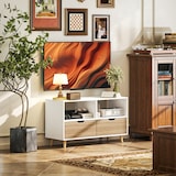 thumbnail of TV Lowboard 99x39x58 cm mit 2 Schubladen und offenen Fächern Kabelmanagement Spanplatte Weiß für Wohnzimmer modern
