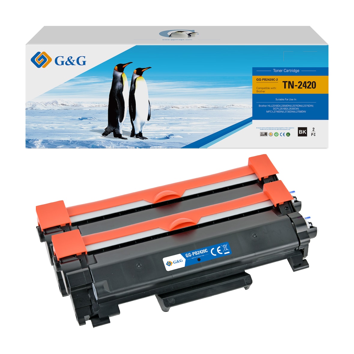 G&G Brother TN-2420 - Huismerk Toner - Zwart 2-pack