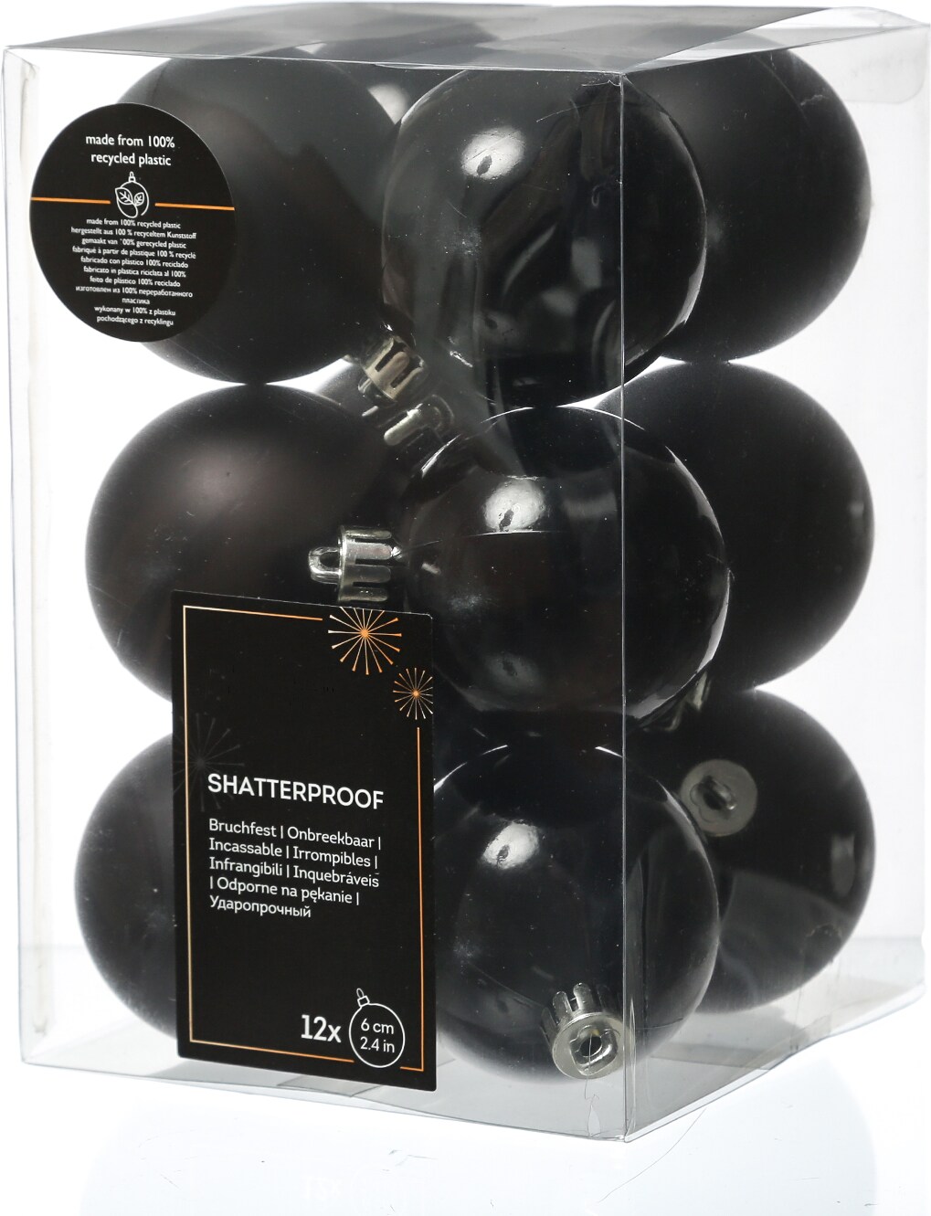 Weihnachtskugeln bruchfest 6cm Christbaumkugeln schwarz 12 Stück