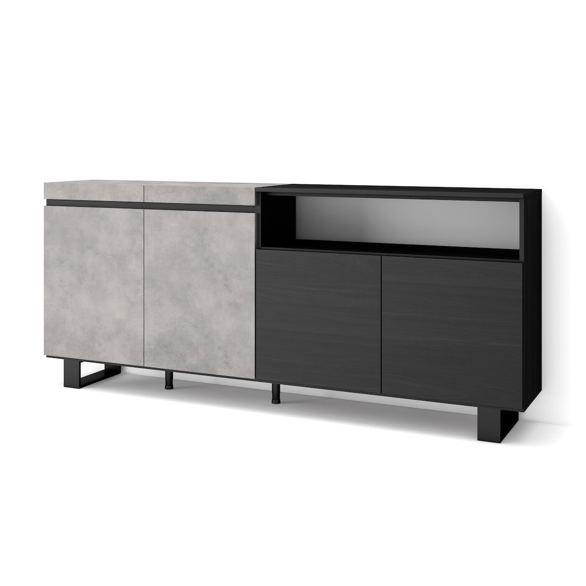 Sideboard, Schrank, Küche, Schrank, Flur, 200x35x87cm, 4 Türen, Industriedesign, Moderner Stil, Zementgrau _ 60_14