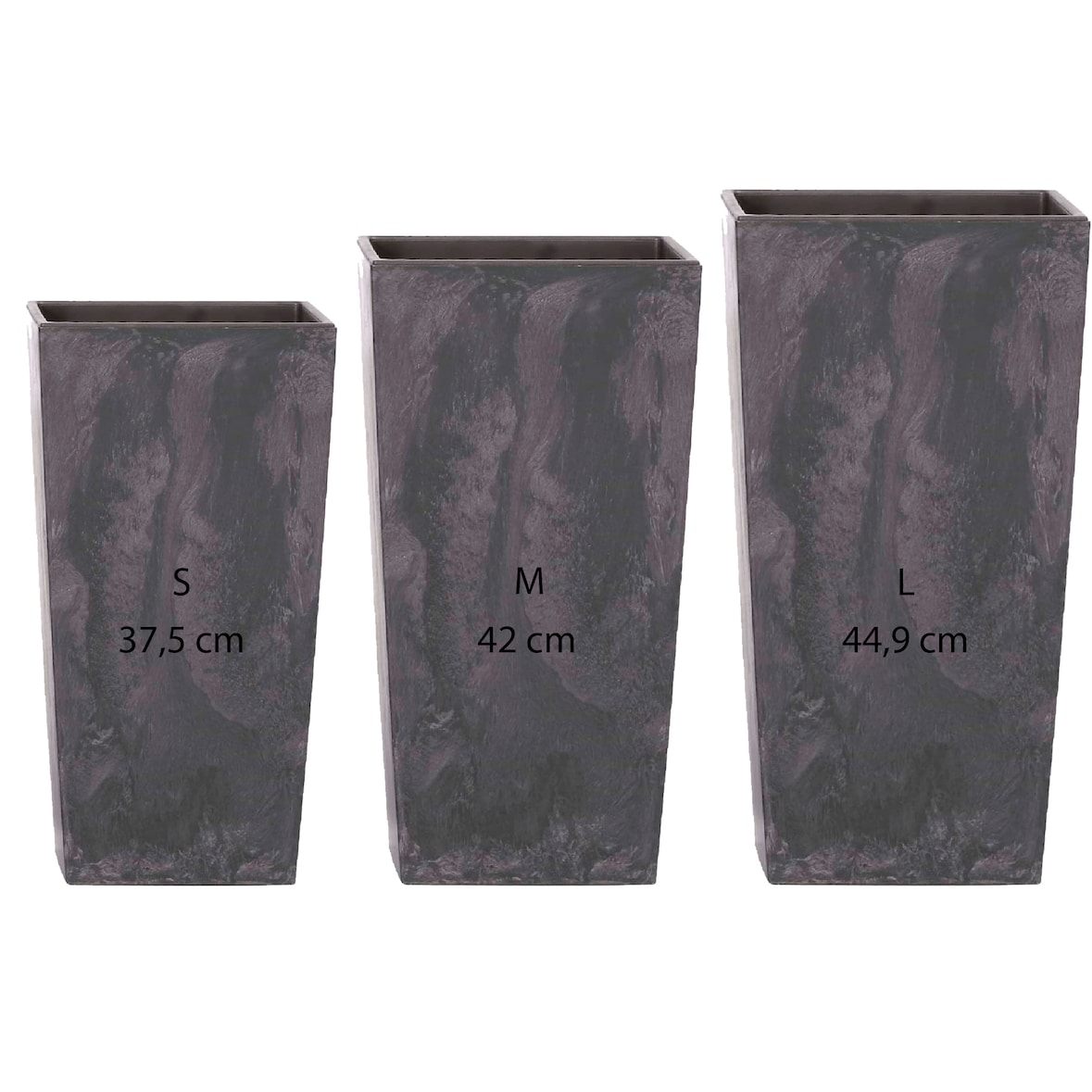 WellHome - Set 3 Hohe Pflanztöpfe 11,4/16,3/19 L Urbi Square Effect in Anthrazit