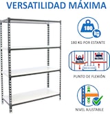 thumbnail of SimonRack Estantería Metálica, 1500x900x400 mm, 4 Alturas, Bandeja Metal, 180 kg de Punto Flexión, Antracita/Blanco - Simonclick