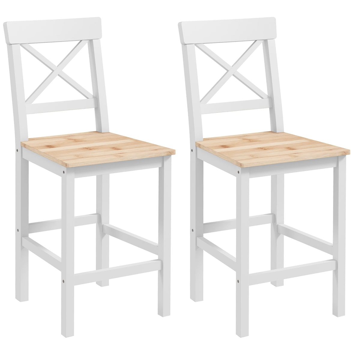 Conjunto de 2 taburetes de bar altura asiento 60,2 cm taburetes de cocina de madera con respaldo y reposapiés carga 120 kg para comedor salón