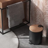 thumbnail of Pattumiera elegante moderna in metallo da bagno 5 litri con pedale per apertura e cestino estraibile con coperchio in bamboo