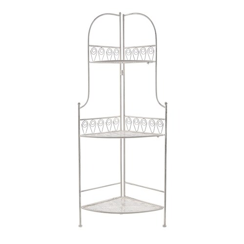 Eckregal 3 Etagen Metallregal Blumenregal Etagere Gartendeko Metall antik weiß