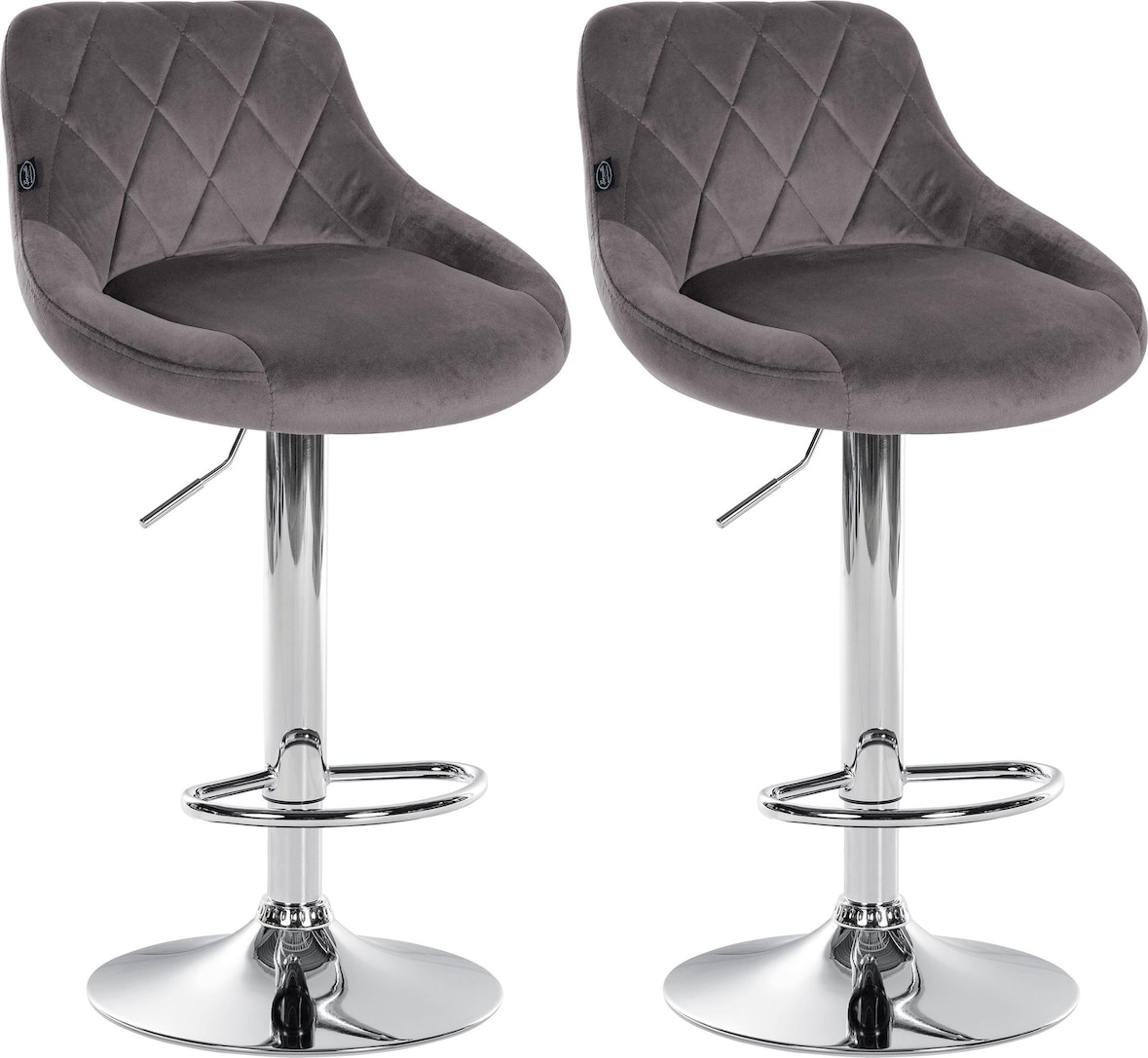 Décoshop26 - Set aus 2 Barhockern mit dekorativer Rautensteppung grauem Samtsitz und verchromtem Metallgestell TDB10772