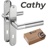 thumbnail of Langschild Drückergarnitur Edelstahl gebürstet CATHY WC - Badezimmer Türbeschlag für Innentüren