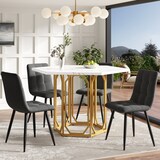 thumbnail of Esstisch-Set 5-teilig 110x95x76 cm mit 4 Stühlen, MDF-Marmorplatte, Metallbeinen, verstellbare Füße, Grau/Gold