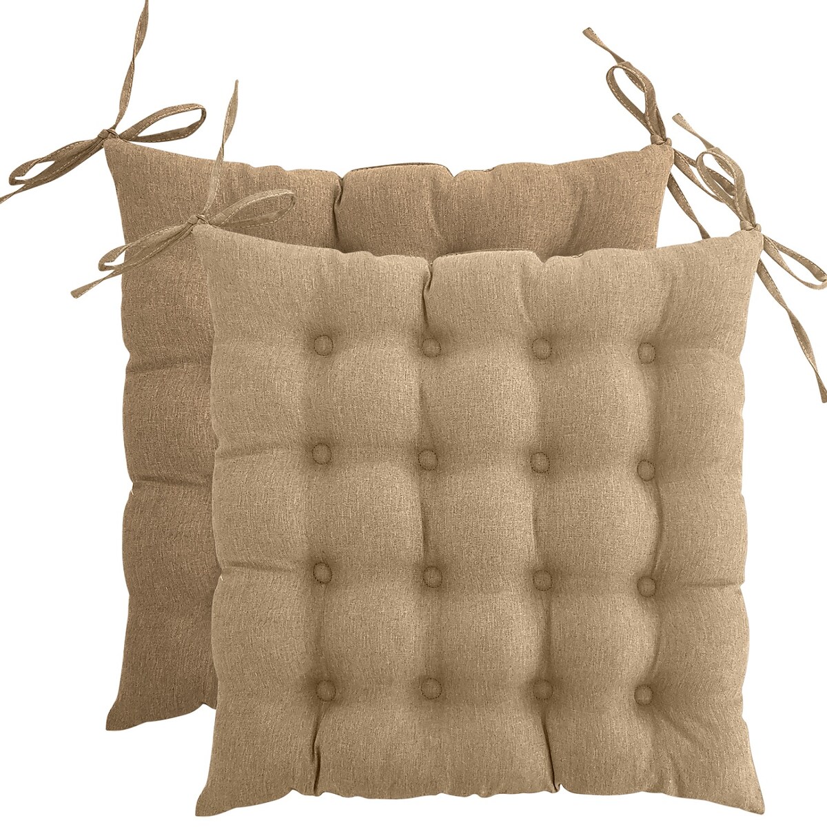 wometo 2er Set Sitzkissen Stuhlkissen 40x40 OEKO-TEX - beige Sitzauflage Bank Polster Sitzpolster mit Bändern / Schleife, Indoor / Outdoor