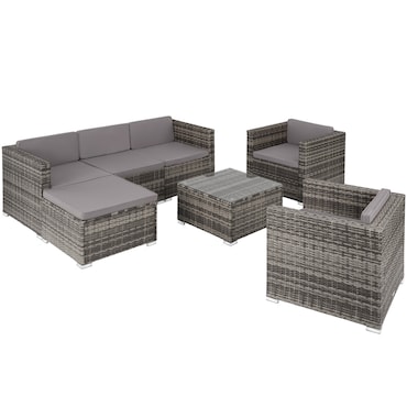 tectake Salottino in rattan Lignano con 2 poltrone - grigio - 404785