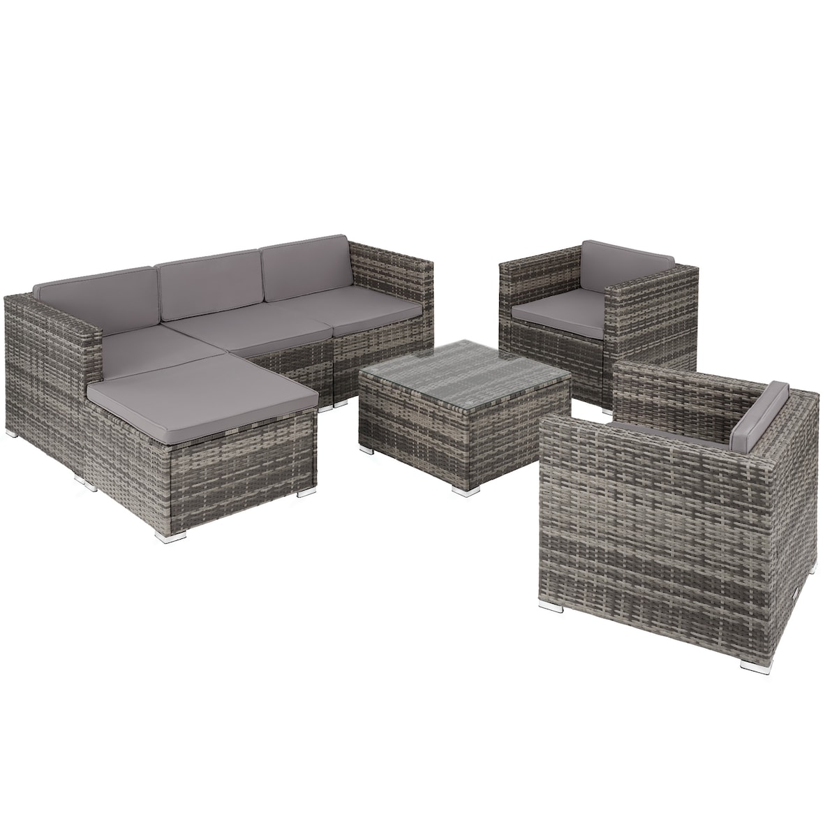 tectake Salottino in rattan Lignano con 2 poltrone - grigio - 404785