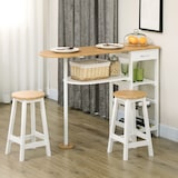 thumbnail of Set de Mesa de Bar con 1 Cajón 2 Estantes Cesta Extraíble y Botellero Juego de Muebles Altos con Mesa de 119x38,5x88,5 cm y 2 Taburetes de 29x29x55 cm